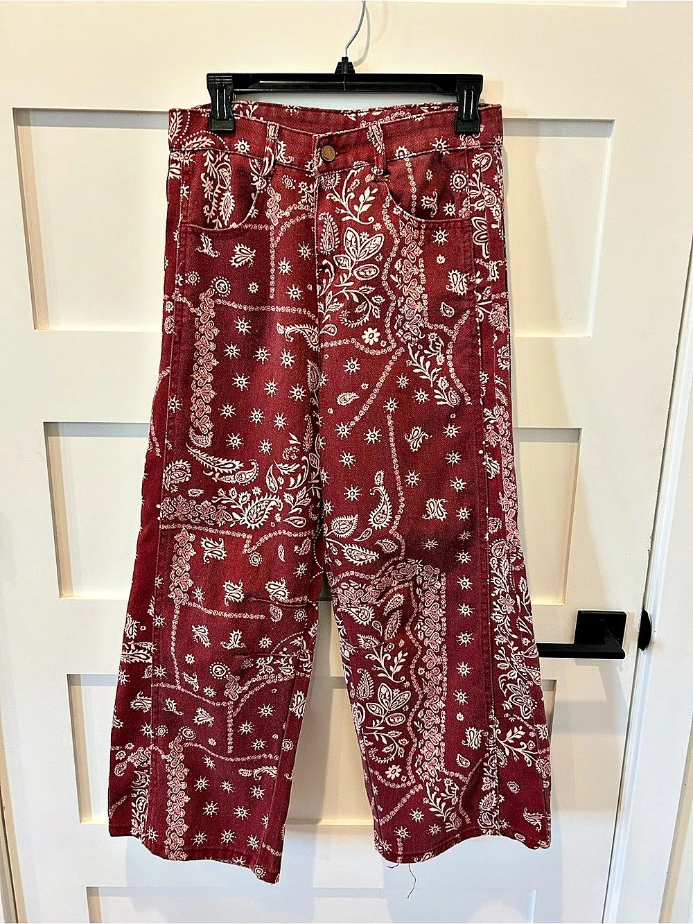Paisley Wide Leg Pants in Red & White Size Medium